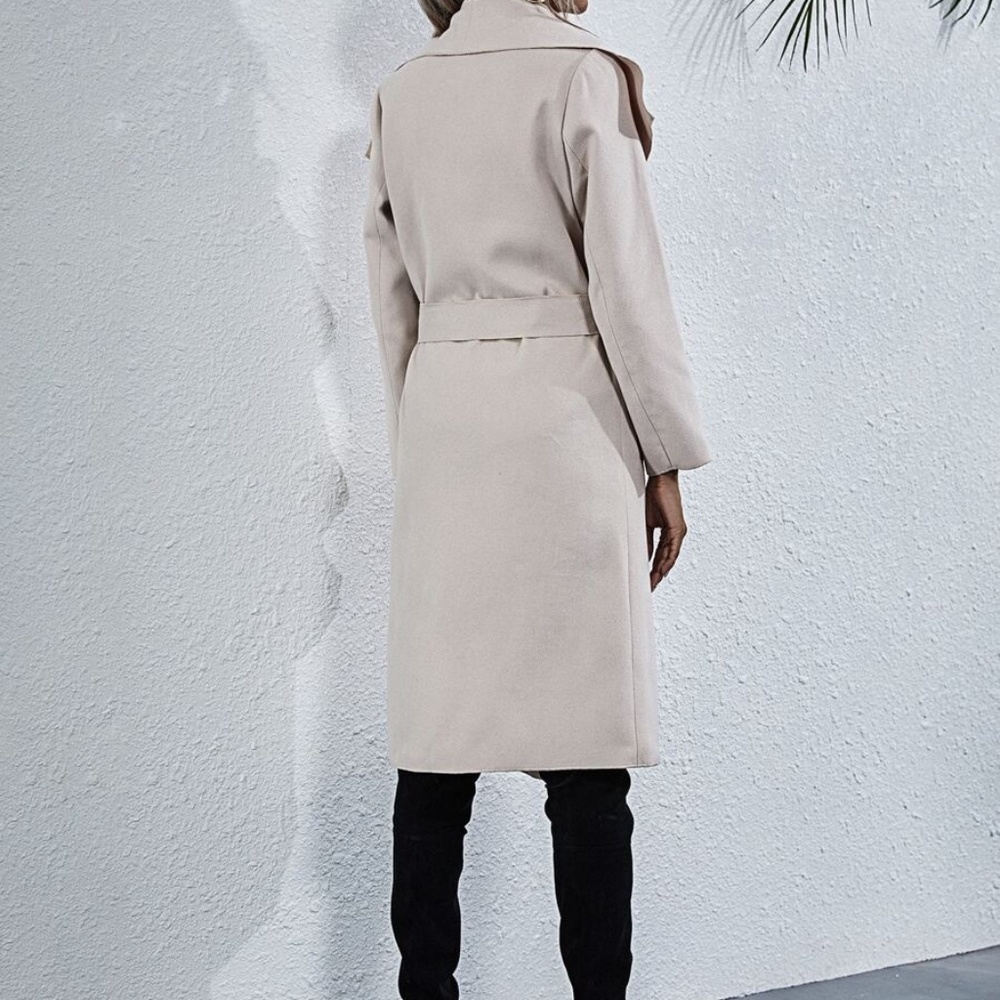 Cream waterfall trench Coat Belted Classic - Picture 5 of 6